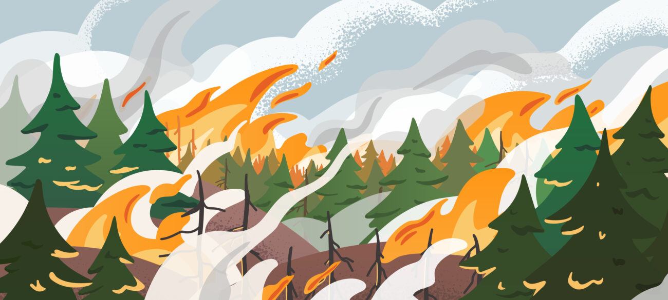 Forest,Fire,Flat,Vector,Illustration.,Dangerous,Wildfire,In,Siberian,Taiga.